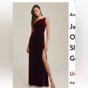 Jenny Yoo One-Shoulder Velvet Gown Size 16 Dark Berry Red